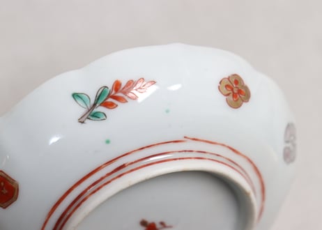 明治前期色絵網手に鶴と梅に鶯図通り物小皿②窯傷