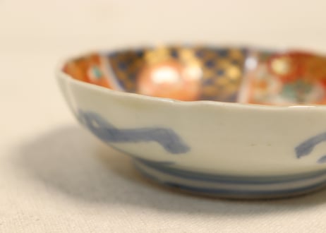 明治前期色絵桃と鶴図通り物小皿②　少甘手