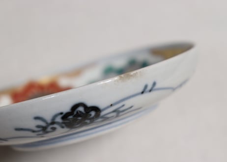 明治前期色絵流水に菊と青玉図小皿