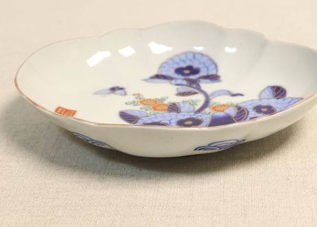 明治前期色絵紫陽花図木瓜型皿