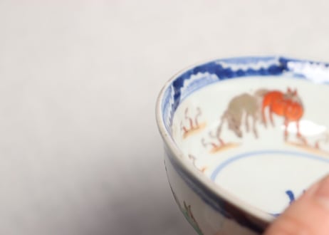 明治前期色絵馬図三ツ組鉢