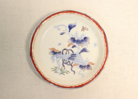 明治前期色絵桐に扇図5寸皿②薄め