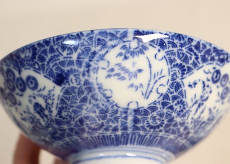 明治前期紙刷唐子と竹林図飯茶碗