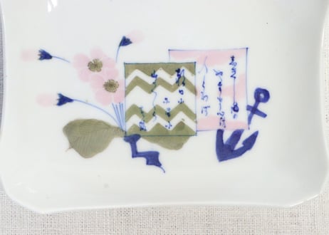 明治後期～大正染付桜と碇図長角皿