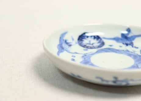 江戸幕末染付鶴と丸文図小皿②フリモノ