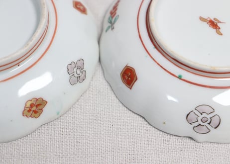 明治前期色絵網手に鶴と梅に鶯図通り物小皿①