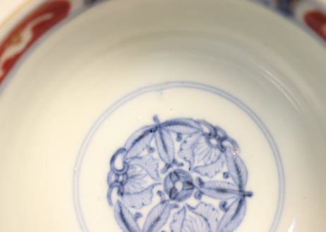 明治前期色絵兎図通り物飯茶碗②ひっつき,蓋少甘手