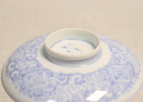 明治後期~大正染付角と唐草図飯茶碗 少フリモノ