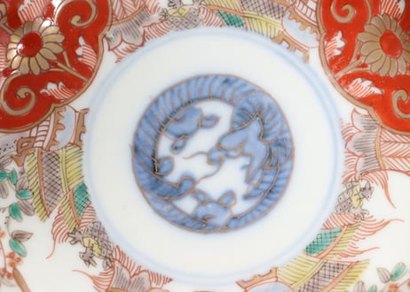 明治前期色絵松竹梅に鶴亀図通り物小皿