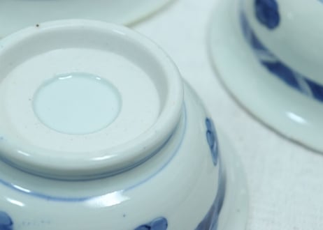 江戸幕末金彩染付河骨図三つ組鉢
