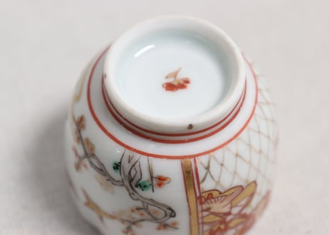 明治前期色絵網手に鶴と梅に鶯図通り物小向付