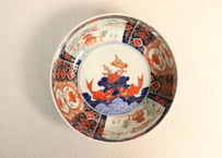 明治前期色絵魚と山水図6寸鉢