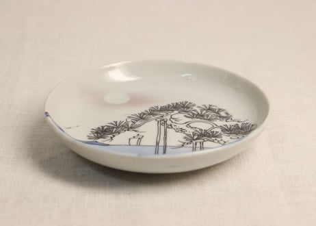 明治後期~大正銅判松と月図5寸皿