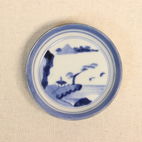 伊万里焼　古伊万里　染付　花籠文　小皿　四客　書付箱　C　5563 伊万里焼 古伊万里 染付 花籠文 小皿 四客 書付箱 C 5563