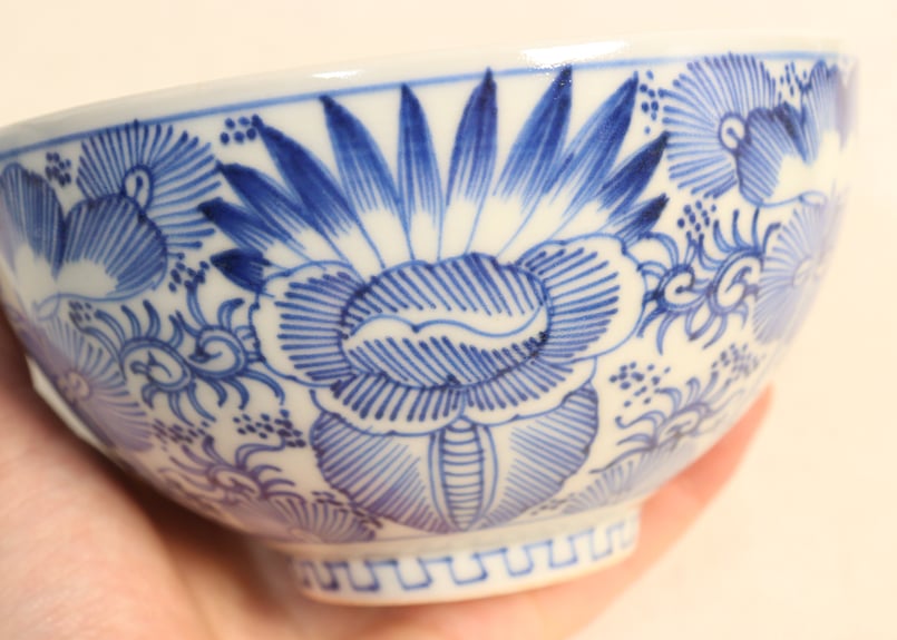 江戸幕末染付線描き三方に花図蓋茶碗 5客組 | 吉祥寺PukuPuku