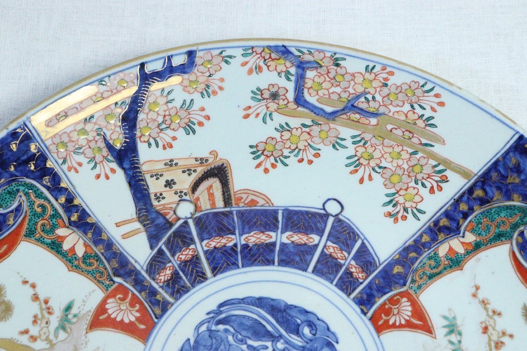 明治前期色絵桜と御所車図尺3寸尺皿 | 吉祥寺PukuPuku