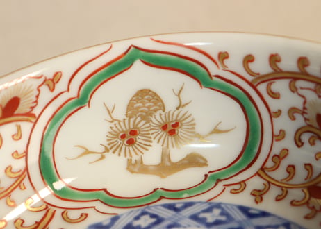 明治前期色絵松竹梅に唐草図春寒鉢