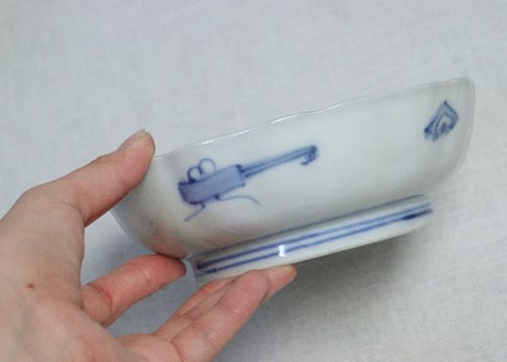 明治前期色絵山水風景と青海波図なます皿①