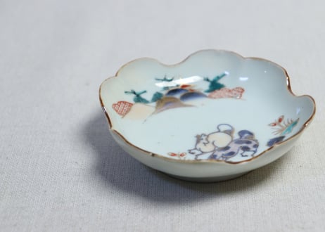 江戸中期色絵馬図四弁通り物小皿 　5客組