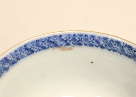 明治前期色絵芦に鳥と牡丹図通り物飯茶碗