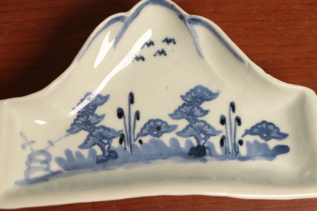 古伊万里染付型刷印判木瓜型撫子の図江戸中期C077AS- BMu