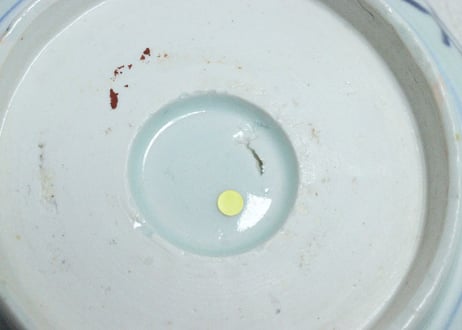 江戸後期染付富士に鶴図なます皿　窯傷,ノミホツ,フリモノ