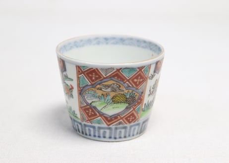 明治前期色絵花籠と水鳥図猪口
