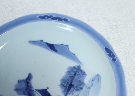 江戸幕末染付ダミ縁山水図６寸皿