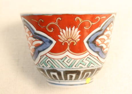 江戸後期色絵三方に青海波図向付② 高台小ニュウ