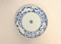 江戸中期染付松竹梅に萩唐草図6寸皿