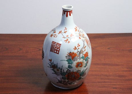 江戸中期色絵花鳥と福寿文字図大徳利