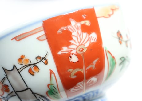 明治前期色絵三方に竹梅図通り物蒸茶碗