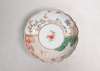 明治前期色絵網手に鶴と梅に鶯図通り物なます皿