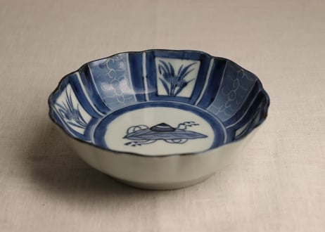 江戸幕末染付割絵に草花図なます皿