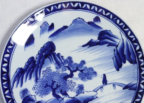 明治後期～大正染付山水図尺皿
