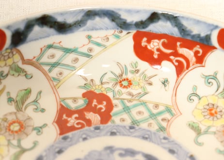明治前期色絵獅子牡丹と草花図6寸鉢