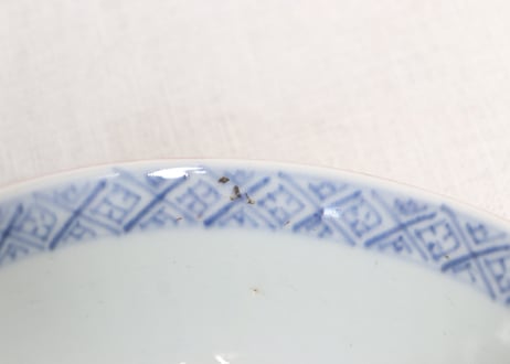 明治前期色絵梅に鶯と菖蒲図通り物飯茶碗