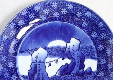 明治前期紙刷夫婦岩図尺皿　少甘手