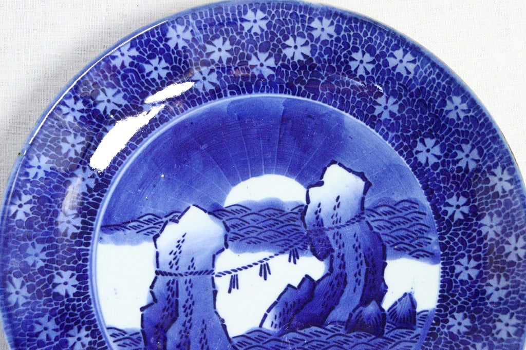 明治時代 安珍銅 夫婦岩図 飾り皿