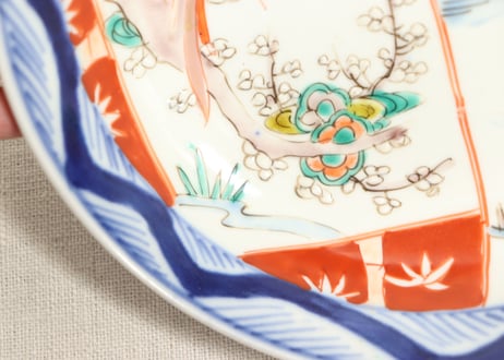 明治前期色絵山水と花鳥図割絵5寸鉢