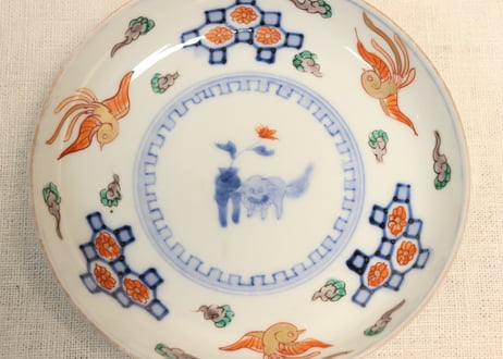 明治前期色絵獅子と鳳凰図小皿