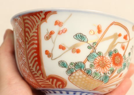 明治前期色絵菊花籠図飯茶碗③高台ひっつき