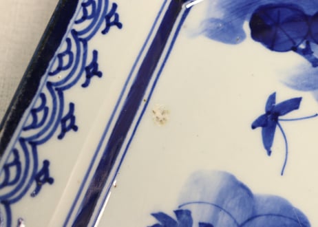 明治前期染付唐子図角皿② ノミホツ,フリモノ