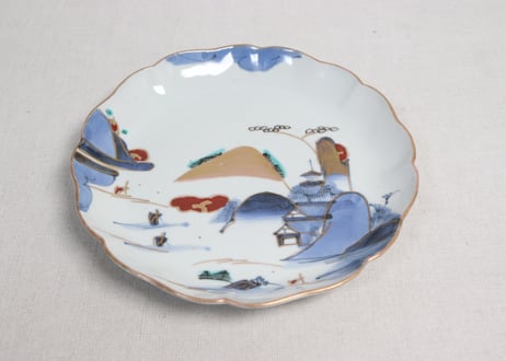 江戸後期色絵山水図7寸皿①