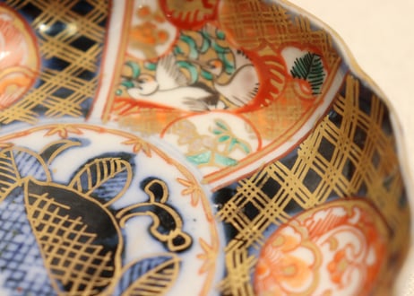 明治前期色絵桃と鶴図通り物小皿①