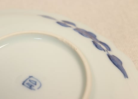 明治後期～大正染付山水図楕円皿