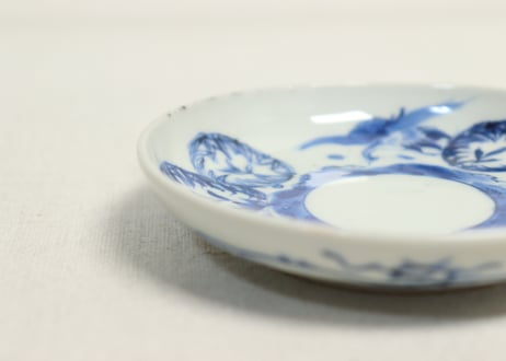 江戸幕末染付鶴と丸文図小皿①