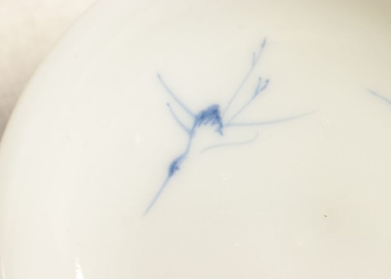 明治末～大正期　幻の窯元　源六窯　　　色絵扇松鶴文小皿　10枚　直径11.6㎝ 明治末～大正期 幻の窯元 源六窯 色絵扇松鶴文小皿