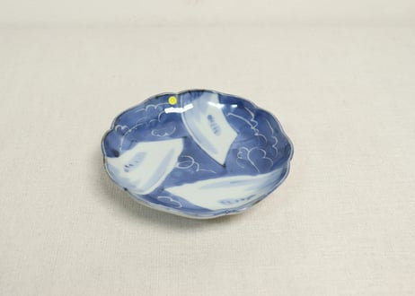 江戸幕末染付三方窓絵図小皿②ムシクイ