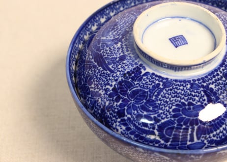 明治前期紙刷桐と鳳凰図飯茶碗